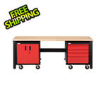 Geneva Workbench and Red Base Cabinet Set