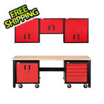 8-Piece Red & Black Workbench & Cabinet Set