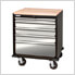8-Piece Stainless Steel and Black Workbench and Cabinet Set
