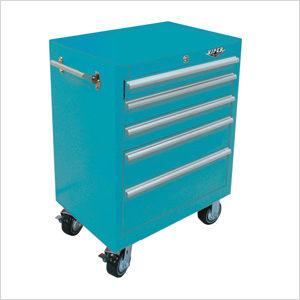 26" 5-Drawer Teal Rolling Cabinet