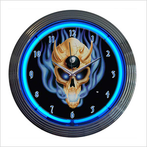 15-Inch 8 Ball Skull Neon Clock