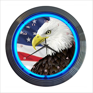 15-Inch Eagle With American Flag Neon Clock