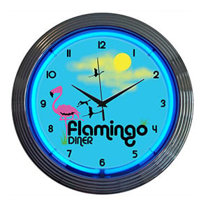 15-Inch Flamingo Diner Neon Clock