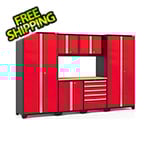 NewAge Garage Cabinets PRO Series Red 7-Piece Set with Bamboo Top