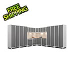 NewAge Garage Cabinets PRO Series Platinum 16-Piece Corner Set with Bamboo Tops