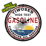 Collectable Sign and Clock Tiwoser Gasoline Backlit Wall Clock
