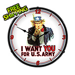 Collectable Sign and Clock Uncle Sam Backlit Wall Clock