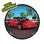 Collectable Sign and Clock Red Corvette C4 Backlit Wall Clock