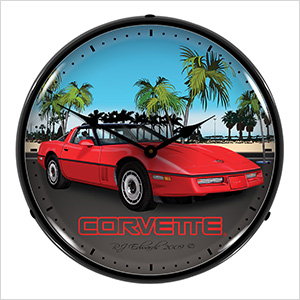 Red Corvette C4 Backlit Wall Clock