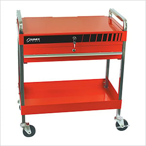 Service Cart with Locking Top and Drawer (Red)