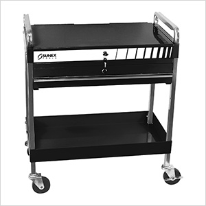 Service Cart with Locking Top and Drawer (Black)