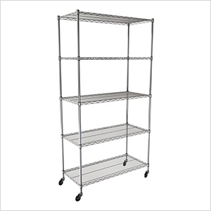 NSF 5-Tier Wire Shelving Rack with Wheels - 36"W x 72"H x 18"D