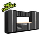 NewAge Garage Cabinets PRO Series 3.0 Grey 9-Piece Set with Bamboo Top and LED Lights