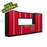 NewAge Garage Cabinets PRO Series 3.0 Red 9-Piece Set with Bamboo Top and LED Lights