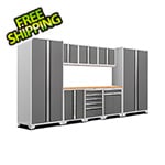 NewAge Garage Cabinets PRO Series 3.0 White 9-Piece Set with Bamboo Top and LED Lights