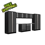 NewAge Garage Cabinets PRO Series 3.0 Grey 10-Piece Set with Stainless Steel Top and LED Lights