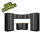 NewAge Garage Cabinets PRO Series Grey 12-Piece Corner Set with Bamboo Tops and LED Lights