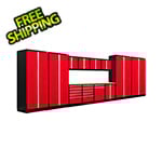 NewAge Garage Cabinets PRO Series 3.0 Red 14-Piece Set with Bamboo Tops and LED Lights