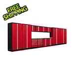 NewAge Garage Cabinets PRO Series 3.0 Red 14-Piece Set with Bamboo Top and LED Lights