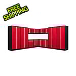 NewAge Garage Cabinets PRO Series 3.0 Red 16-Piece Corner Set with Bamboo Tops and LED Lights