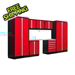 NewAge Garage Cabinets PRO Series 3.0 Red 8-Piece Set with Bamboo Top and LED Lights