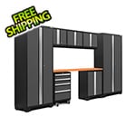 NewAge Garage Cabinets BOLD Series 3.0 Grey 8-Piece Set with Bamboo Top and LED Lights