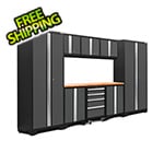 NewAge Garage Cabinets BOLD Series 3.0 Grey 9-Piece Set with Bamboo Top and LED Lights