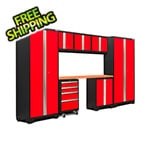 NewAge Garage Cabinets BOLD Series Red 8-Piece Set with Bamboo Top