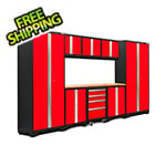 NewAge Garage Cabinets BOLD Series Red 9-Piece Set with Bamboo Top and LED Lights