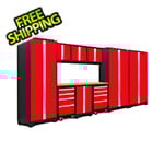 NewAge Garage Cabinets BOLD Series Red 10-Piece Set with Bamboo Top and LED Lights