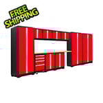 NewAge Garage Cabinets BOLD Series Red 12-Piece Set with Bamboo Top and LED Lights