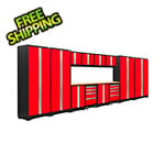 NewAge Garage Cabinets BOLD Series Red 14-Piece Set with Bamboo Top and LED Lights