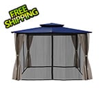 Paragon Outdoor 10 x 12 ft. Barcelona Soft Top Gazebo with Mosquito Netting and Privacy Panels (Navy Canopy)