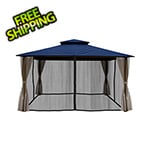 Paragon Outdoor 11 x 14 ft. Kingsbury Soft Top Gazebo with Mosquito Netting and Privacy Panels (Navy Canopy)