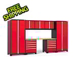 NewAge Garage Cabinets PRO Series 3.0 Red 8-Piece Set with Bamboo Top and LED Lights