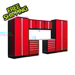 NewAge Garage Cabinets PRO Series 3.0 Red 8-Piece Set with Stainless Steel Top and LED Lights