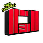 NewAge Garage Cabinets PRO Series Red 7-Piece Set with Bamboo Top and LED Lights