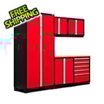 NewAge Garage Cabinets PRO Series 3.0 Red 6-Piece Set with Bamboo Top and LED Lights