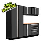 NewAge Garage Cabinets PRO Series 3.0 Grey 6-Piece Set with Bamboo Top and LED Lights