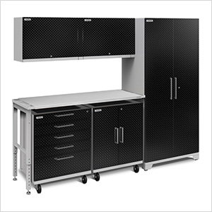 Newage Products 55111 Diamond Plate Garage Cabinets Performance Plus 2 0 Black Diamond Plate 6 Piece Set With Led Lights