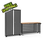 NewAge Garage Cabinets BOLD 3.0 Grey 2-Piece Project Center Set with Bamboo Top