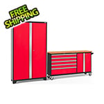 NewAge Garage Cabinets BOLD Red 2-Piece Project Center Set with Bamboo Top