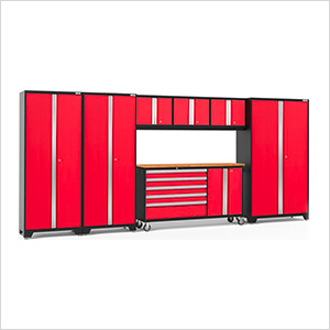 BOLD Red 7-Piece Project Center Set with Bamboo Top and LED Lights