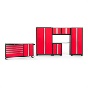 BOLD Red 7-Piece Project Center Set with Stainless Steel Top and LED Lights