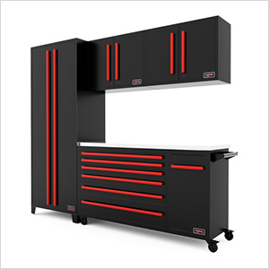 5-Piece Black and Red Garage Cabinet Set