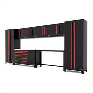10-Piece Black and Red Garage Cabinet Set