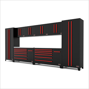 10-Piece Black and Red Garage Cabinet Set