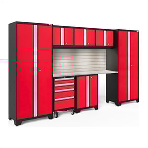 BOLD Series Red 8-Piece Set with Stainless Top, Backsplash, LED Lights