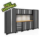 NewAge Garage Cabinets BOLD Series Grey 9-Piece Set with Bamboo Top, Backsplash and LED Lights