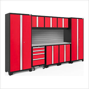 BOLD Series Red 9-Piece Set with Stainless Steel Top and Backsplash